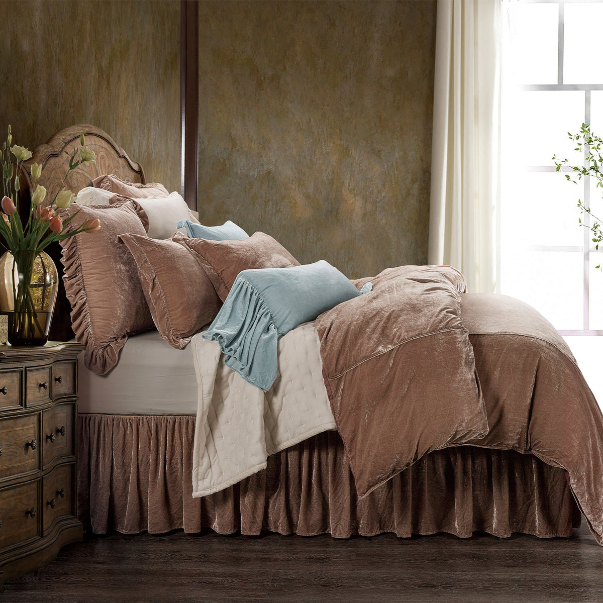 Stella Faux Silk Velvet Duvet Cover (Dusty Rose) - Shop The Look