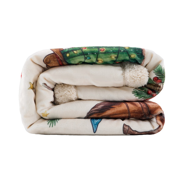 Western Christmas Campfire Sherpa Throw