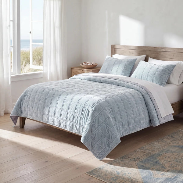 Stella Faux Silk Velvet Double Box Stitch Quilt Set