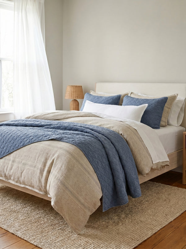 100% European Flax Linen Variegated Stripe Duvet Cover Set, Natural