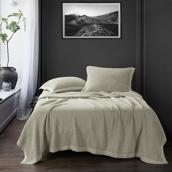 Stonewashed Cotton Waffle Weave Coverlet