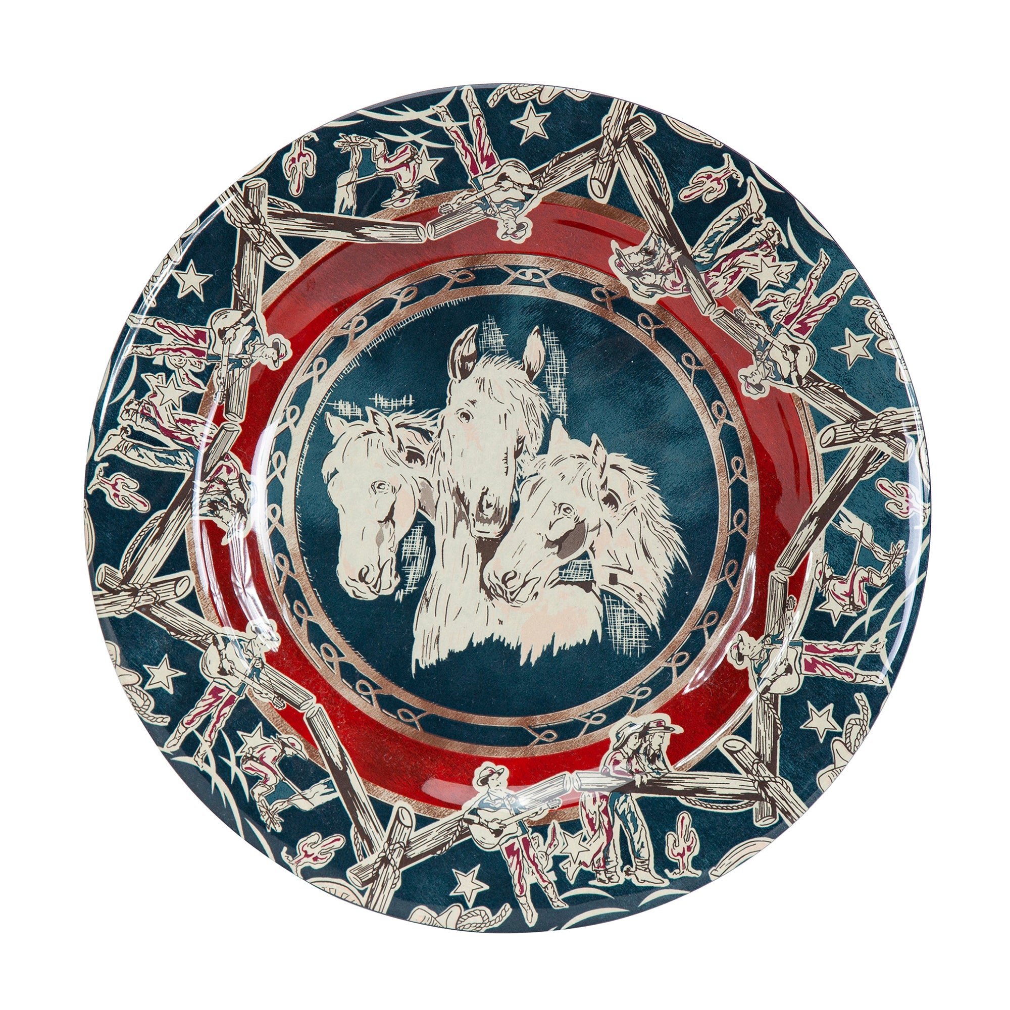 Patchwork Bandana Melamine Dinner Plates, Blue Horse Heads, Set of 4 ...