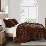 Stella Faux Silk Velvet Double Box Stitch Quilt Set Queen / Copper Brown Quilt