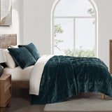 Stella Faux Silk Velvet Double Box Stitch Quilt Set Queen / Storm Blue Quilt