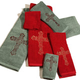 Embroidered Cross 3PC Towel Set Turquoise Bath Towel