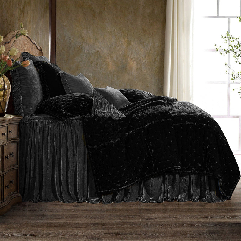 Stella Faux Silk Velvet Bedspread Set Queen / Dark Slate Bedspread
