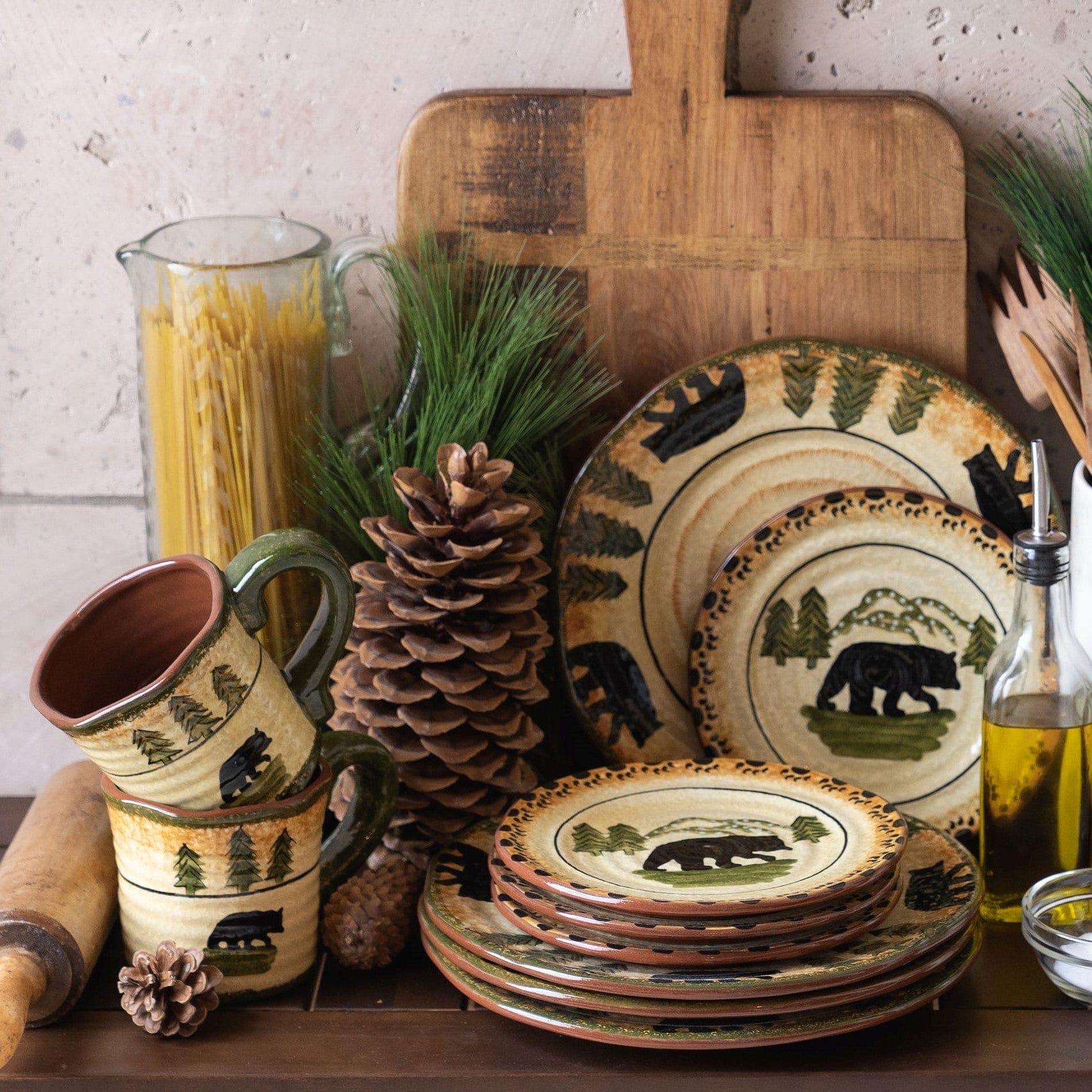 Rustic Bear 16PC Ceramic Dinnerware Set HiEnd Accents