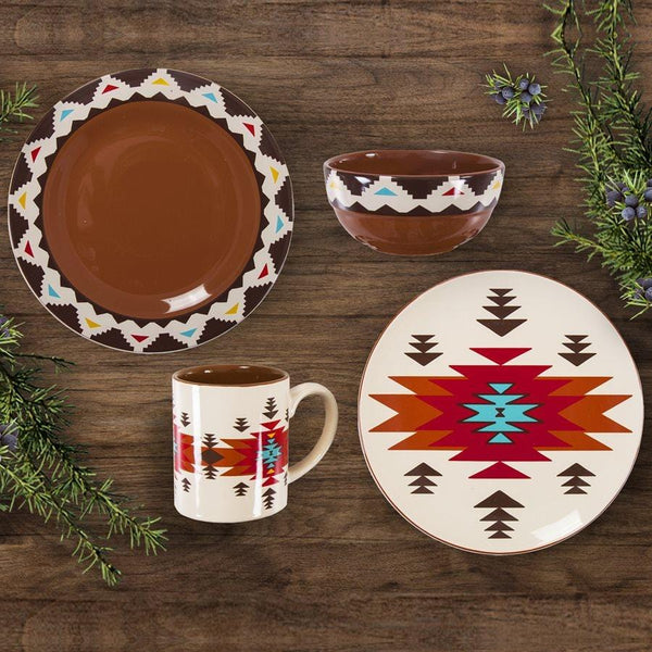 Del Sol Aztec Dinnerware Set, 16 PC Ceramic Dinnerware