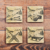 4 PC Vintage Ski Coaster Set Coaster