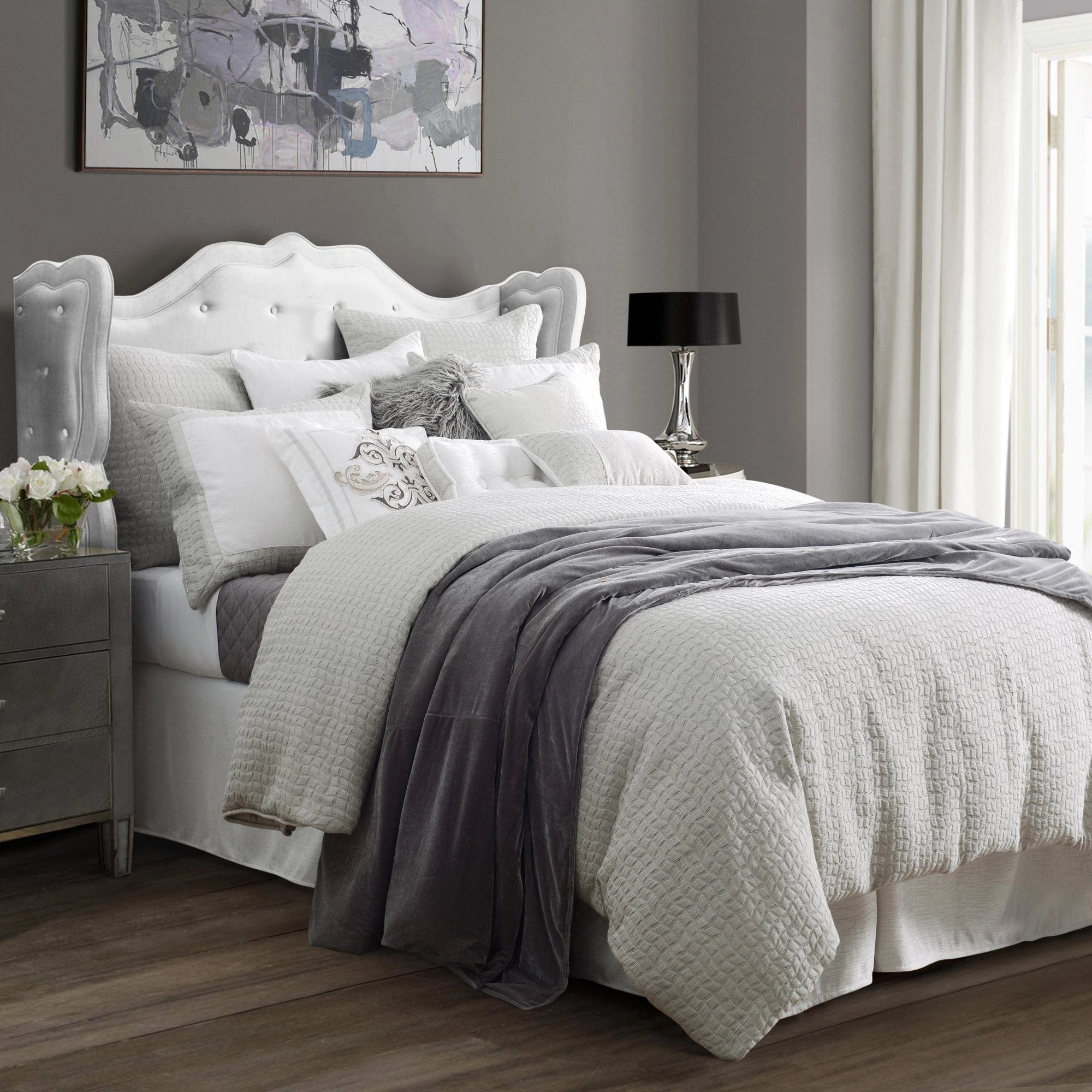 Grey and white comforter set deals