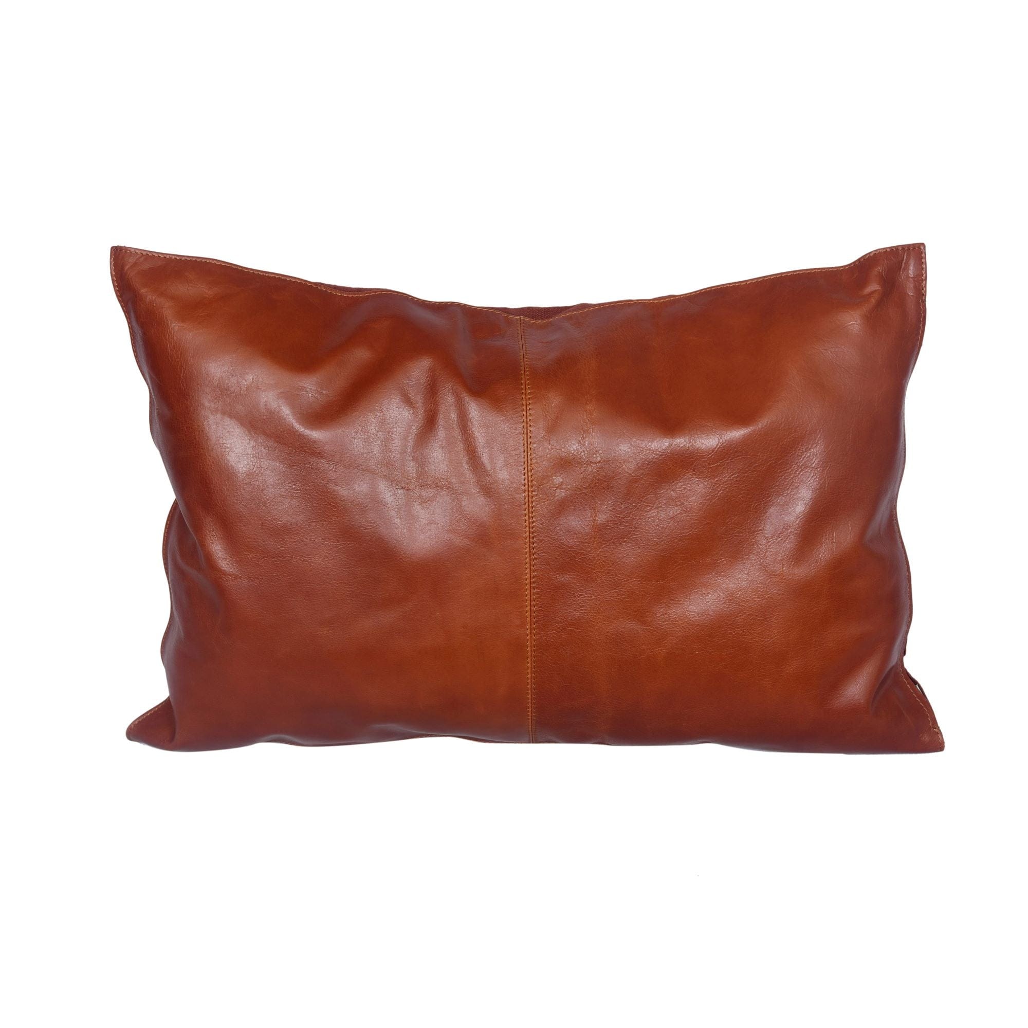 Cognac leather lumbar pillow shop