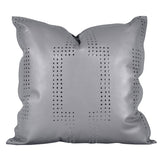 Gray Genuine Leather Geometric Studded Throw Pillow, 20x20 Leather Pillow