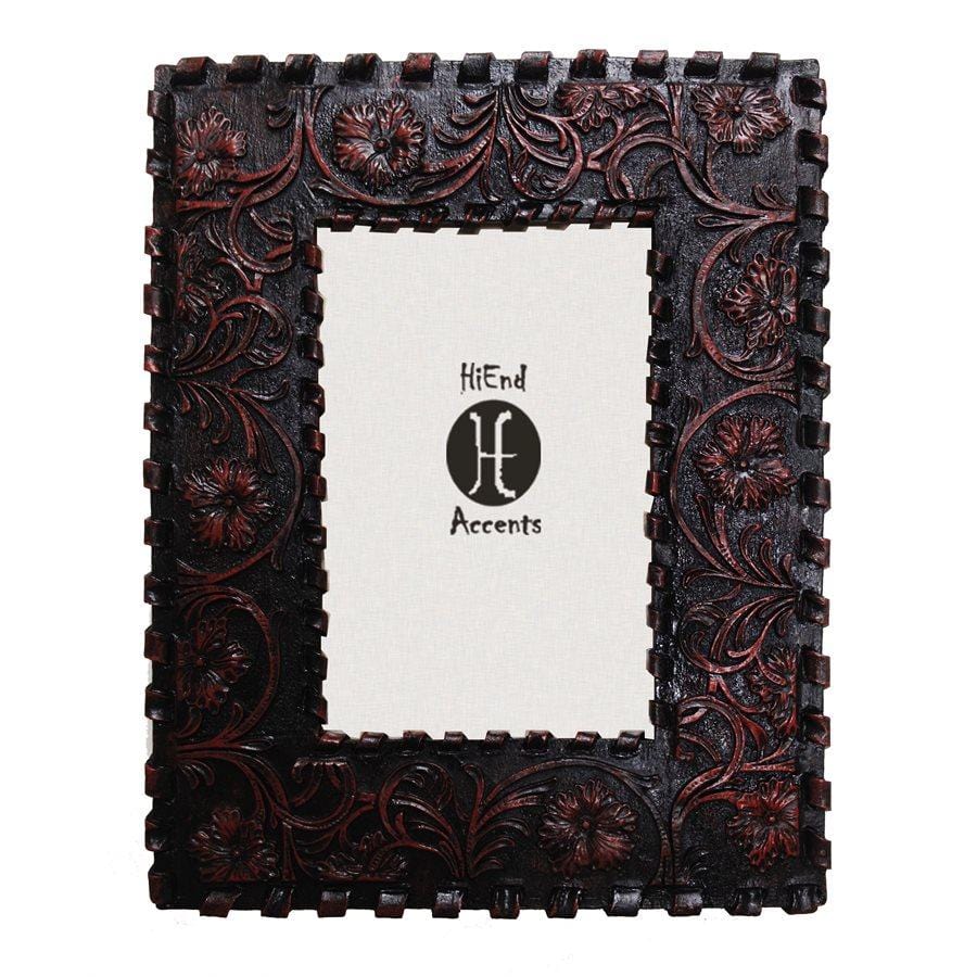Laced Edge/Tooled Faux Leather Picture Frame, 4" x 6" HiEnd Accents
