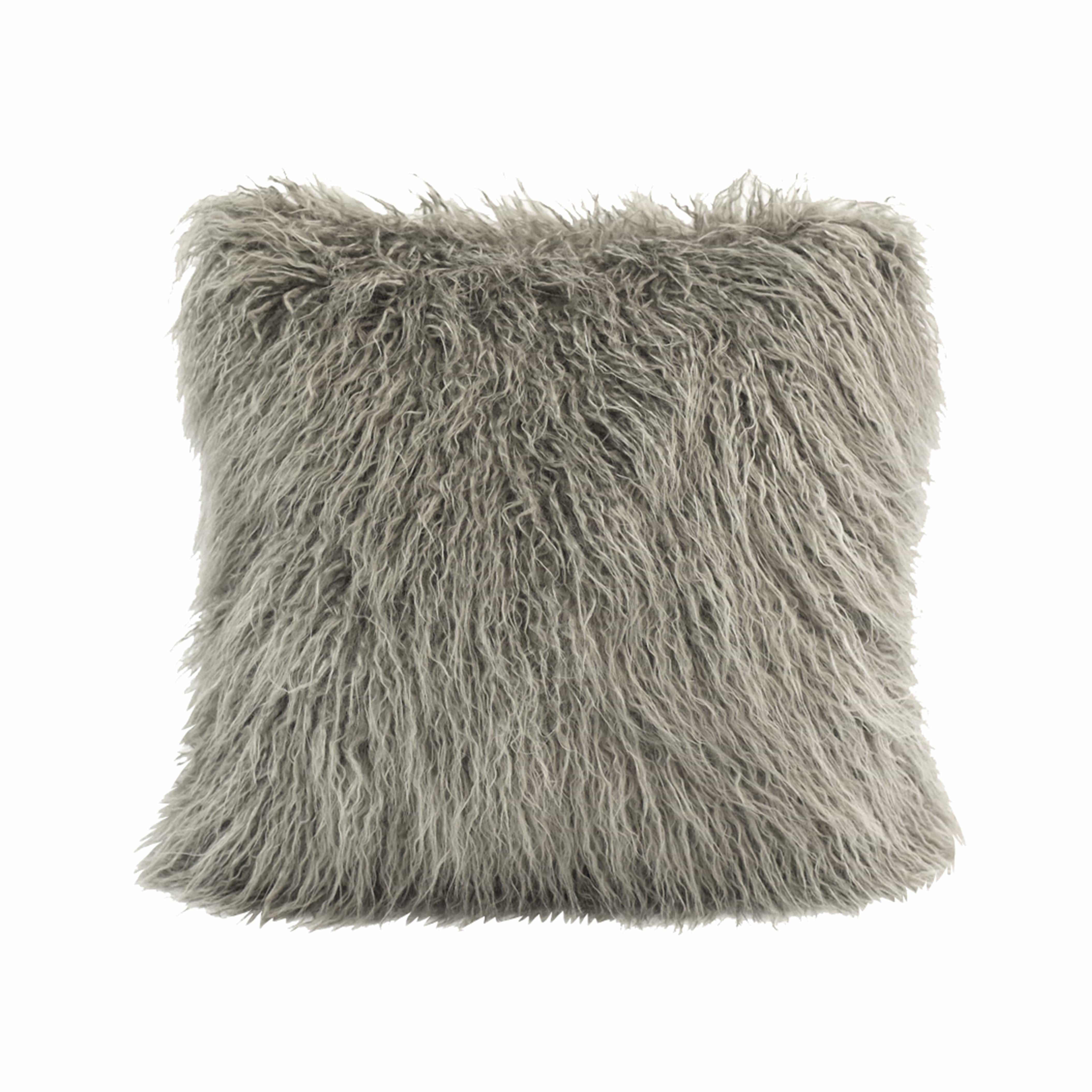 HiEnd Accents Gray Mongolian Faux Fur Pillow