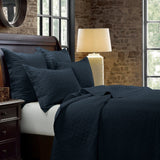 Linen Cotton Diamond Quilt Quilt Set / Full/Queen / Navy Quilt