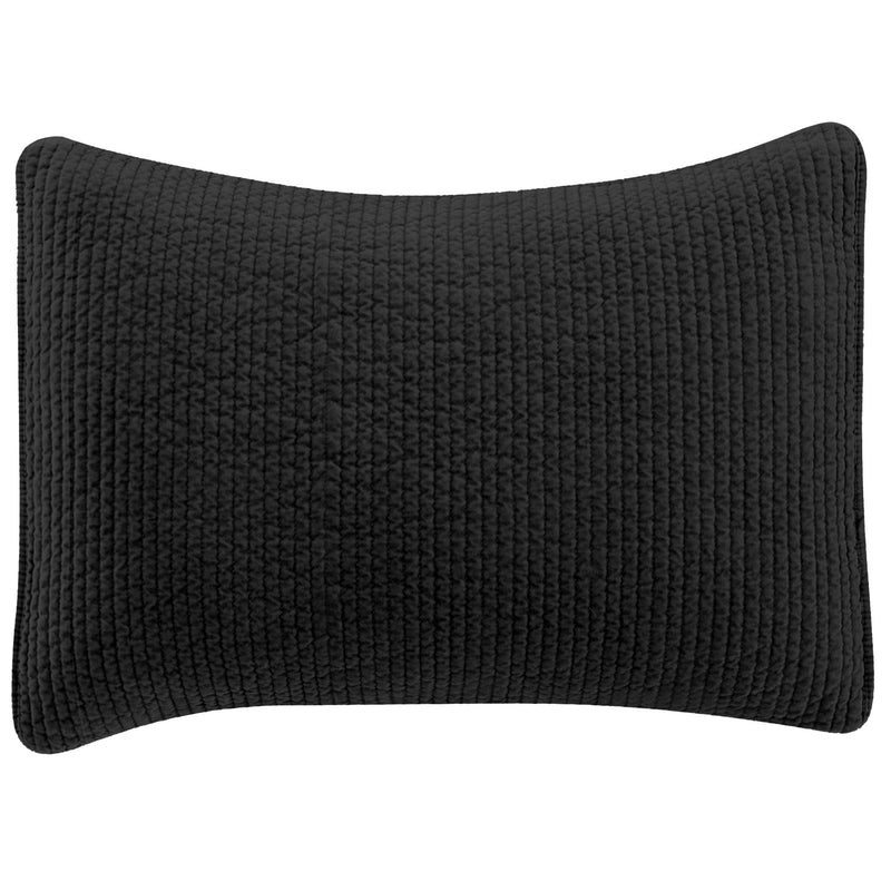 Stonewashed Cotton Quilted Velvet Pillow Sham Standard / Black Sham