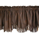 Chocolate Faux Leather Kitchen Valance w/ Fringe Valance