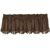 Chocolate Faux Leather Kitchen Valance w/ Fringe Valance