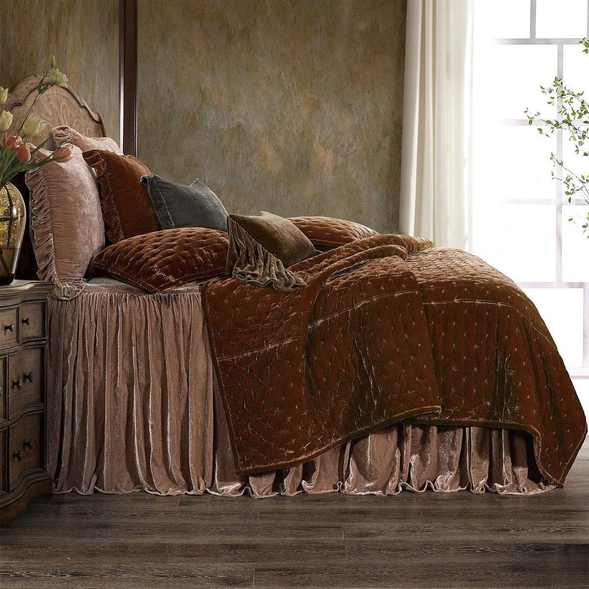 Stella Faux Silk Velvet Quilt (Copper Brown) - Shop The Look