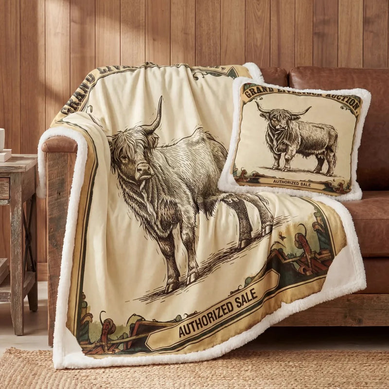 Highland Cow Campfire Sherpa Throw