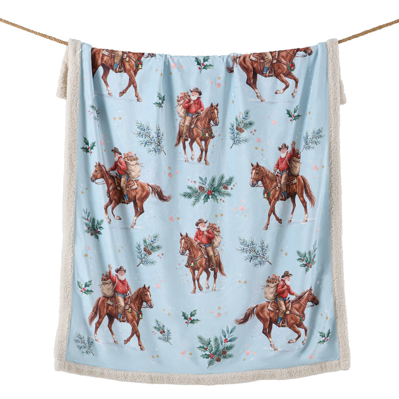 Santa on Horseback Campfire Sherpa Throw