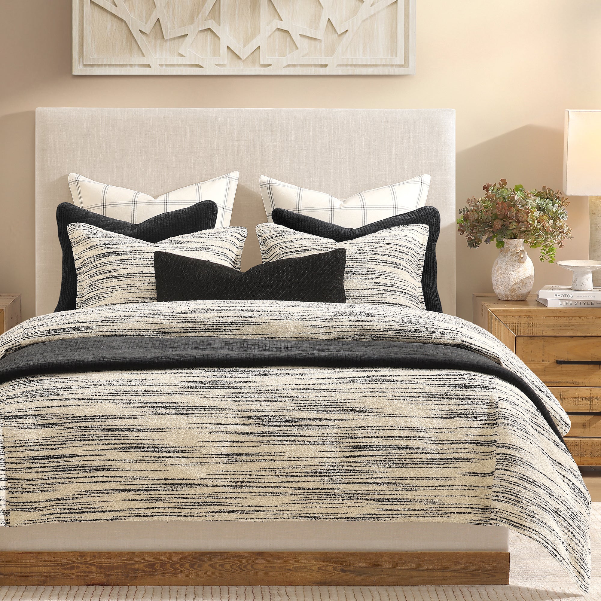 Cosmo bedding styled in a polished contemporary bedroom