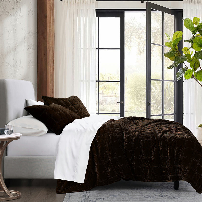 Stella Faux Silk Velvet Double Box Stitch Quilt Set