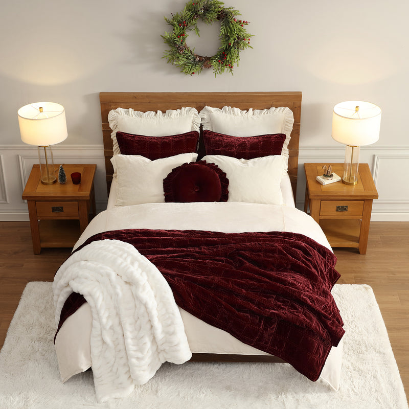 Stella Faux Silk Velvet Double Box Stitch Quilt Set