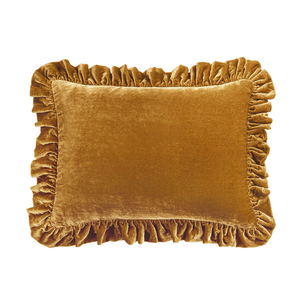 Stella Faux Silk Velvet Ruffled Oblong Pillow