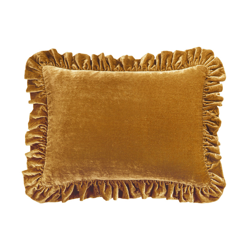 Stella Faux Silk Velvet Ruffled Oblong Pillow