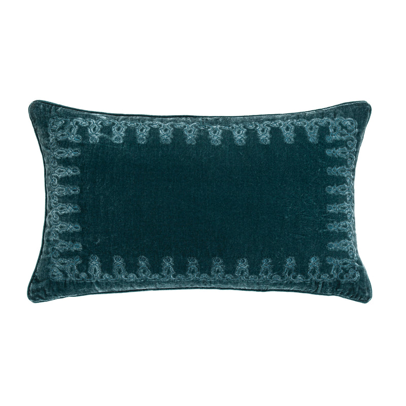 Stella Faux Silk Velvet Embroidered Lumbar Pillow HiEnd Accents