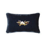 Stella Western Floral Embroidered Silk Velvet Lumbar Pillow