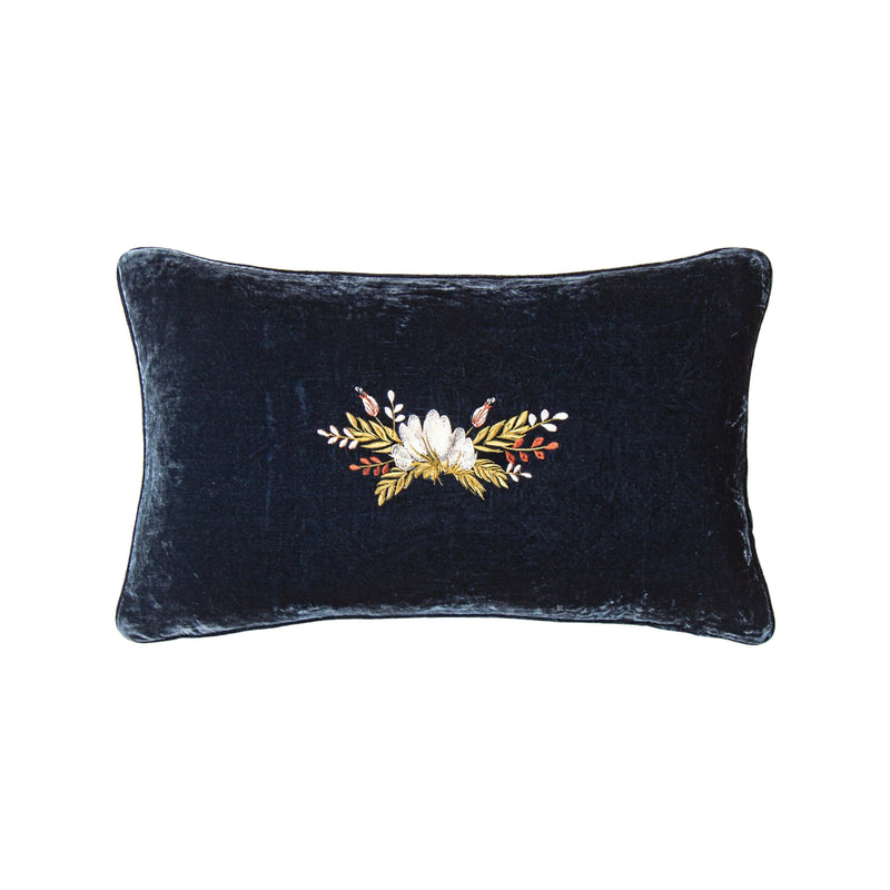 Stella Western Floral Embroidered Silk Velvet Lumbar Pillow