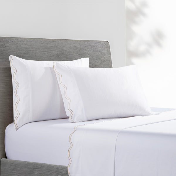 Delphine Scalloped Edge Embroidered 350TC Cotton Sateen Sheet Set