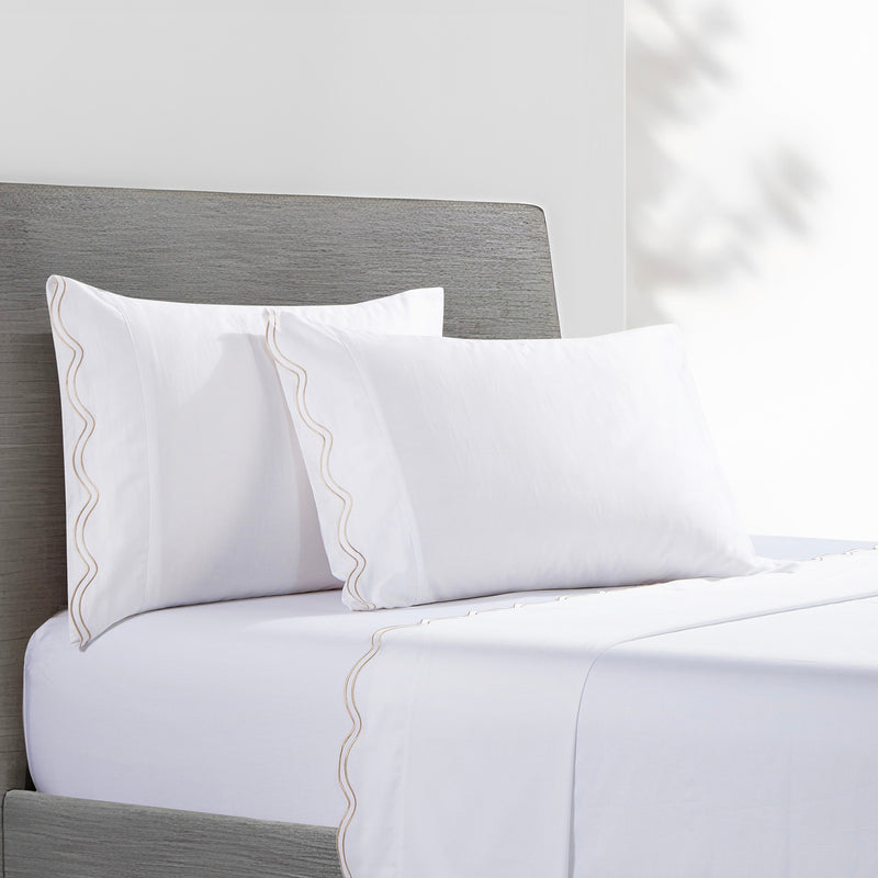 Delphine Scalloped Edge Embroidered 350TC Cotton Sateen Sheet Set