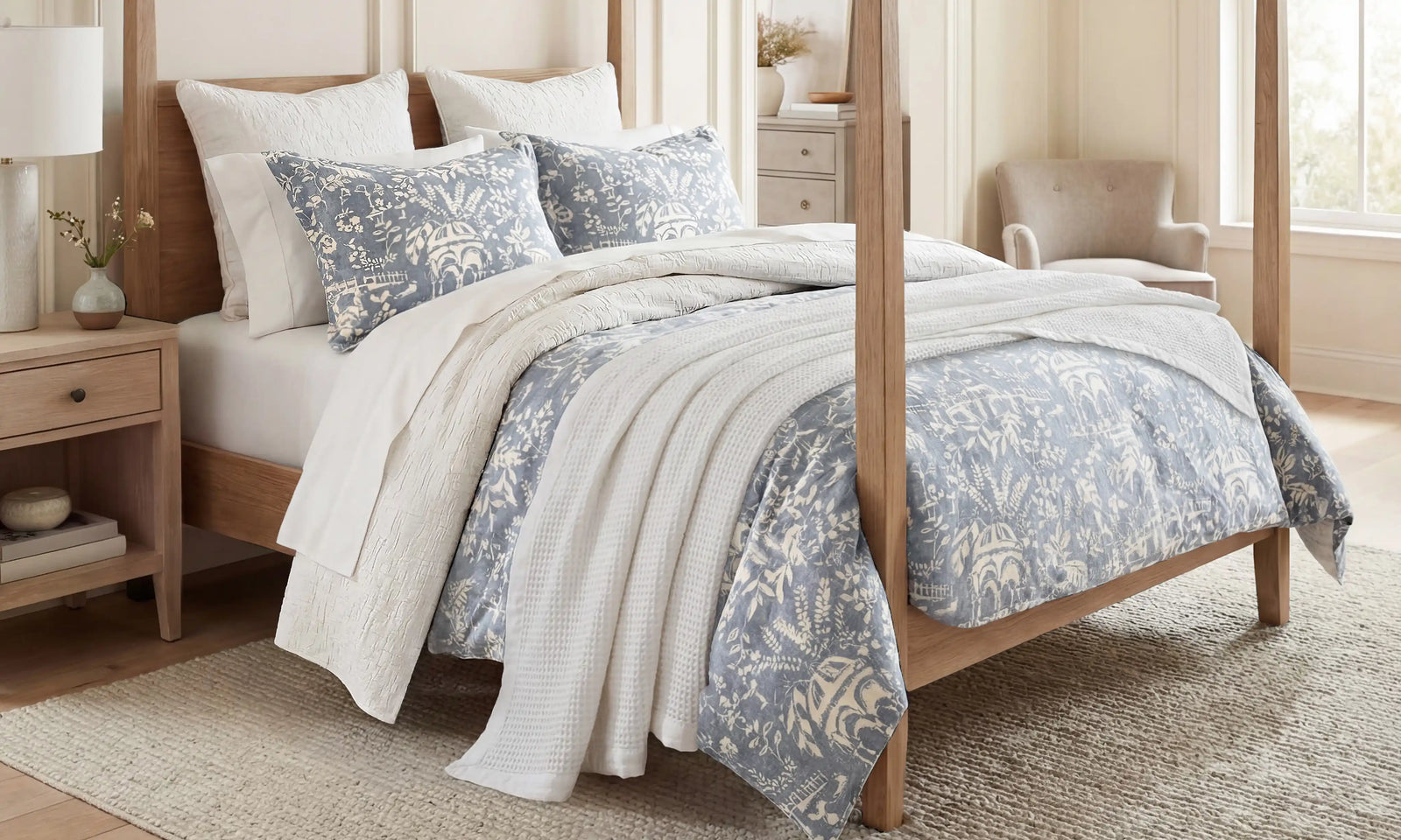 Washed Linen Blend, on a bed