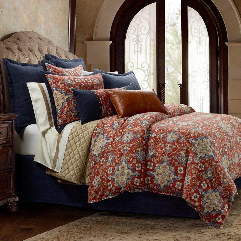 Melinda washed linen bedding in a refined, layered bedroom