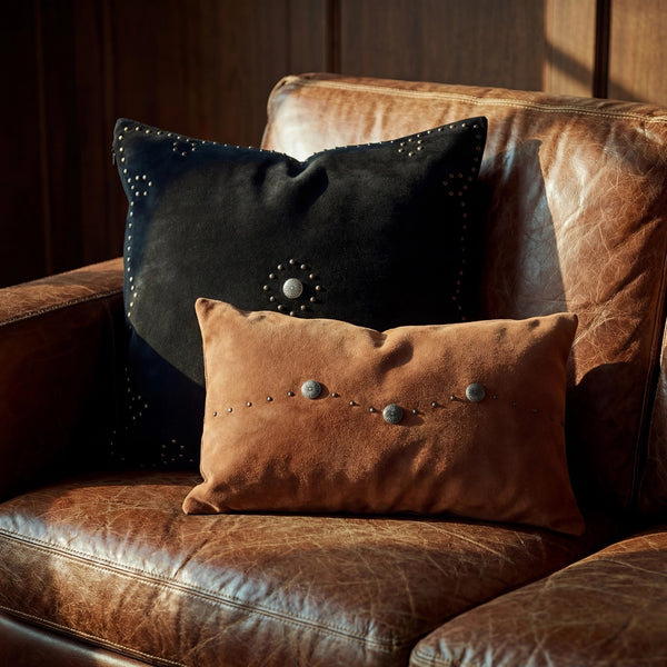 Western Suede Antique Silver Concho & Studded Lumbar Pillow