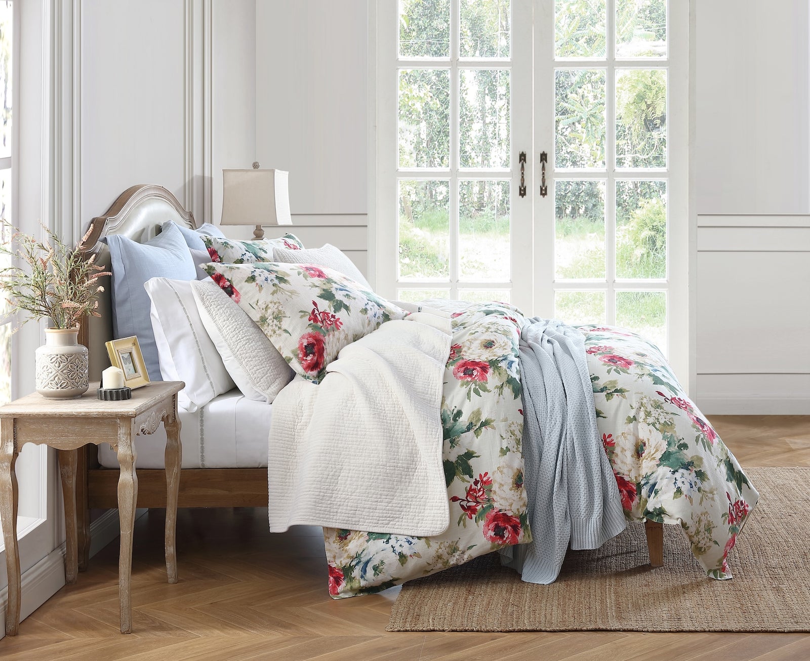 Floral summer bedding in soft pastel hues