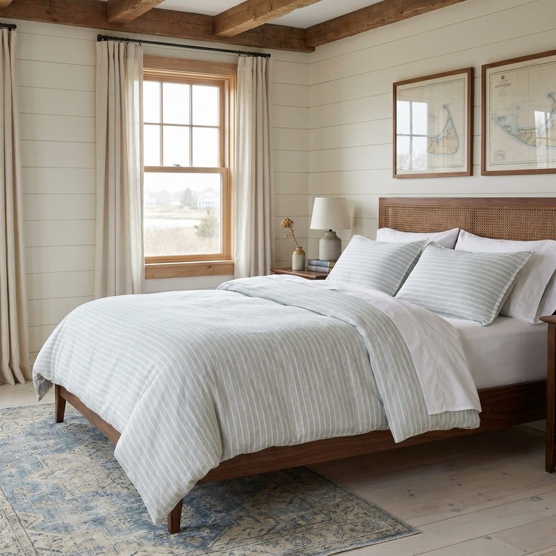 Reyes 100% Slub Linen Stripe Duvet Cover Set