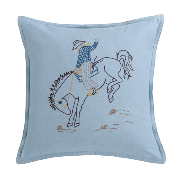 Rodeo Bronc Denim Embroidery Pillow
