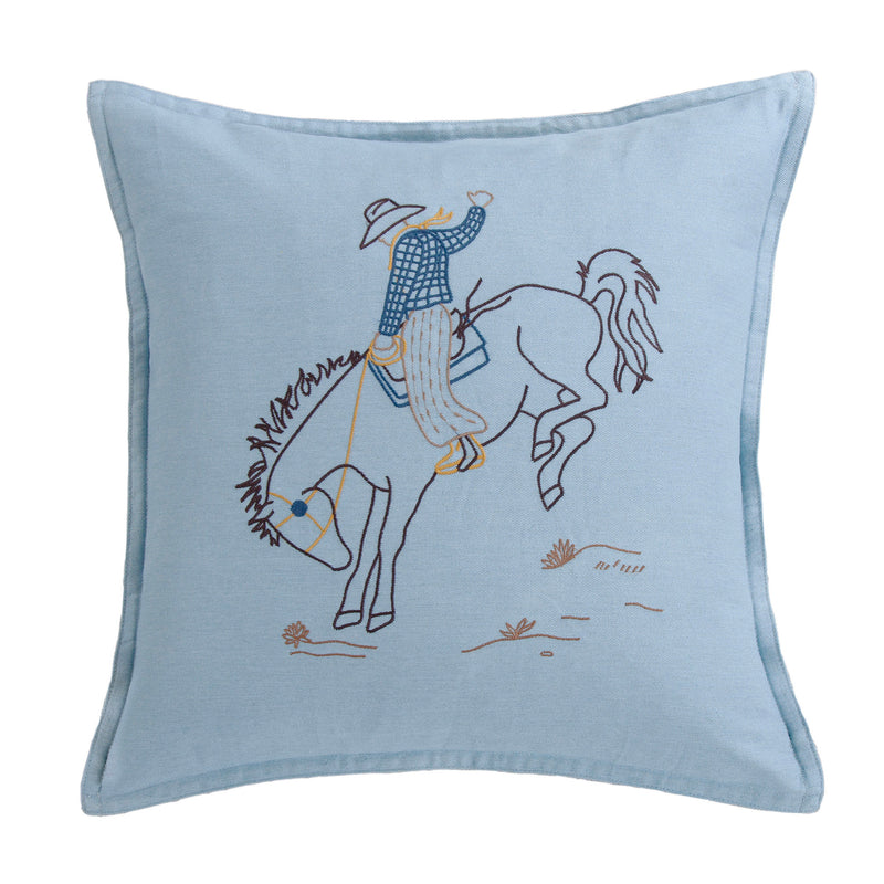 Rodeo Bronc Denim Embroidery Pillow