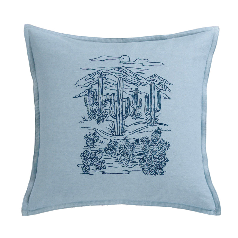 Saguaro Skyline Denim Embroidery Pillow