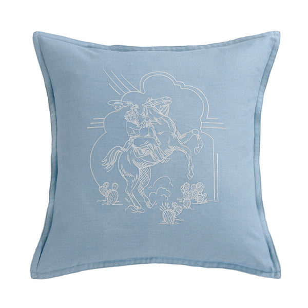 Desert Bronc Rider Denim Embroidery Pillow