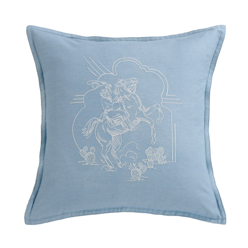 Desert Bronc Rider Denim Embroidery Pillow