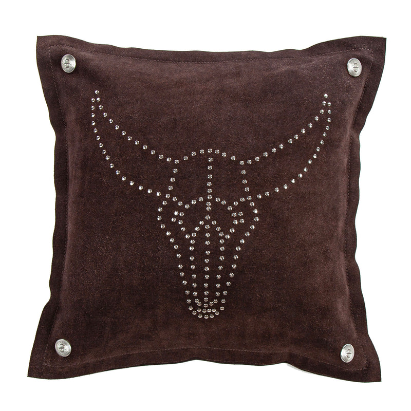 Flanged Studded Cowskull Leather Pillow
