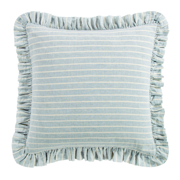 Larkspur 100% Slub Linen Prairie Stripe Ruffled Euro Sham