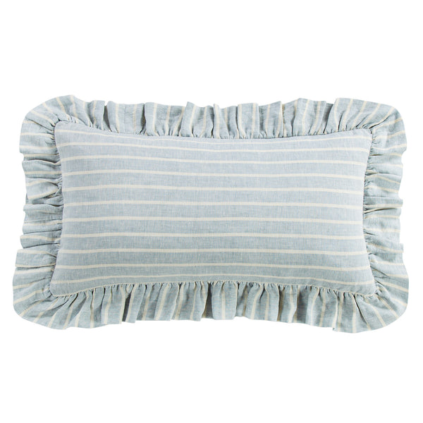 Larkspur 100% Slub Linen Prairie Stripe Ruffled Lumbar Pillow