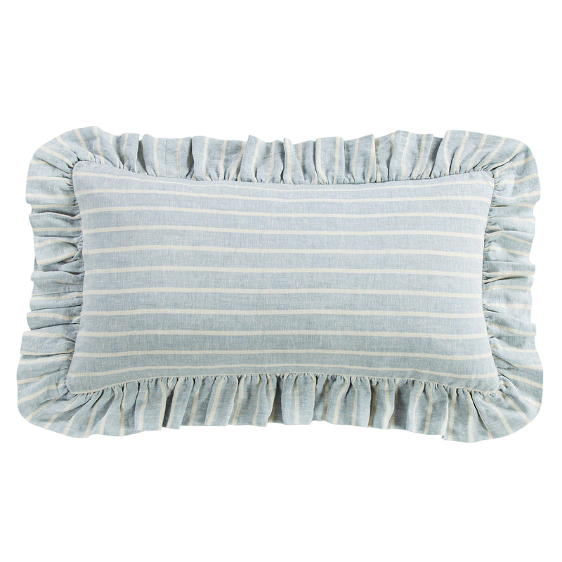 Larkspur 100% Slub Linen Prairie Stripe Ruffled Lumbar Pillow