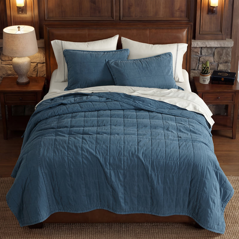 Cotton Canvas Box Stitch Coverlet Set